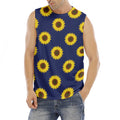 Navy Sunflower Pattern Print Men's Fitness Tank Top