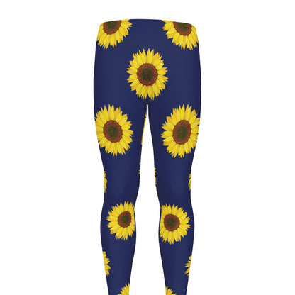 Navy Sunflower Pattern Print Men's leggings