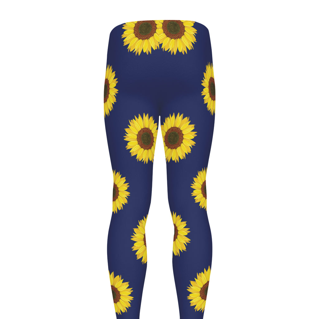 Navy Sunflower Pattern Print Men's leggings