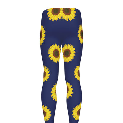 Navy Sunflower Pattern Print Men's leggings