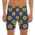 Navy Sunflower Pattern Print Men's Long Boxer Briefs