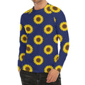 Navy Sunflower Pattern Print Men's Long Sleeve Rash Guard