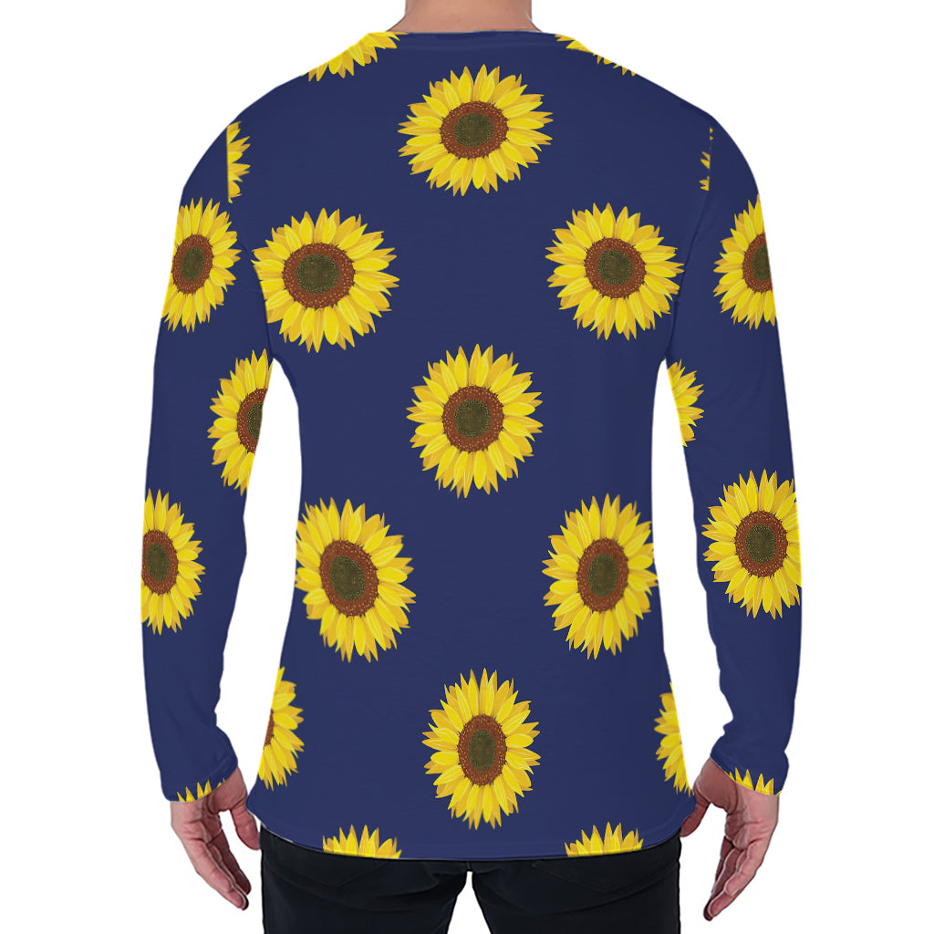 Navy Sunflower Pattern Print Men's Long Sleeve T-Shirt