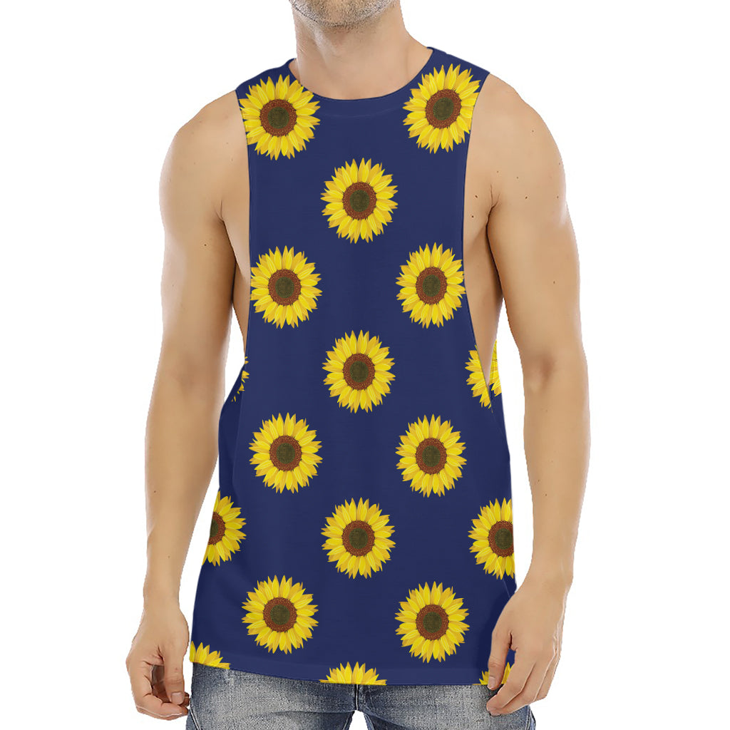 Navy Sunflower Pattern Print Men's Muscle Tank Top