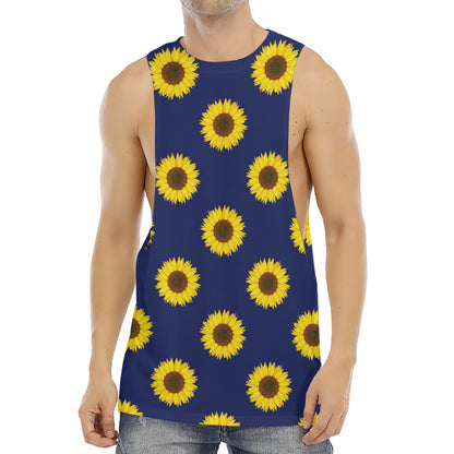 Navy Sunflower Pattern Print Men's Muscle Tank Top