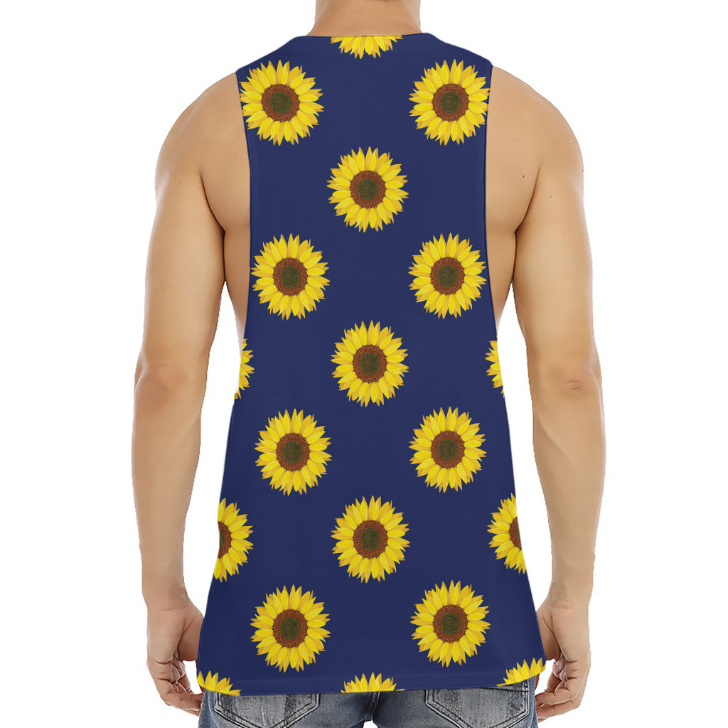 Navy Sunflower Pattern Print Men's Muscle Tank Top