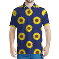 Navy Sunflower Pattern Print Men's Polo Shirt