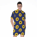 Navy Sunflower Pattern Print Men's Romper