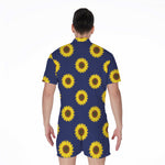 Navy Sunflower Pattern Print Men's Rompers