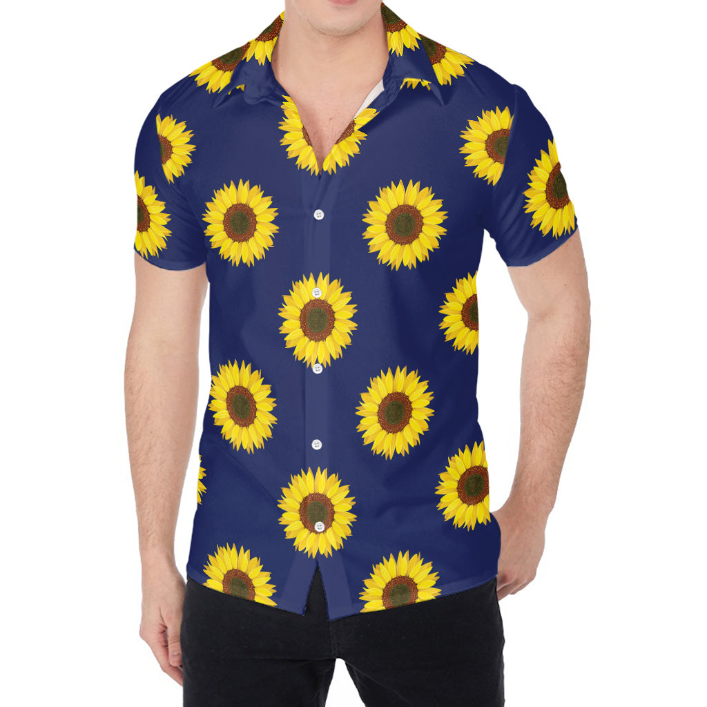 Navy Sunflower Pattern Print Men's Shirt