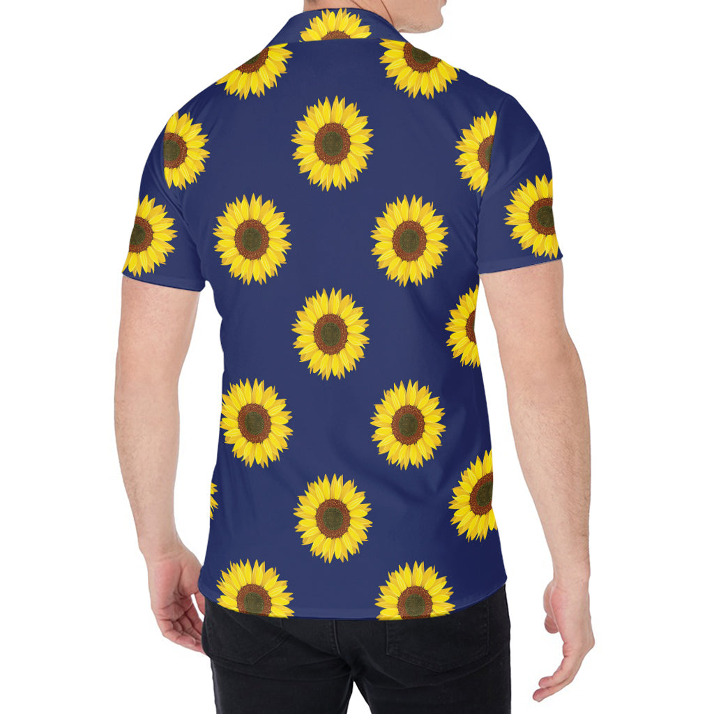 Navy Sunflower Pattern Print Men's Shirt