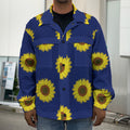 Navy Sunflower Pattern Print Men's Shirt Jacket