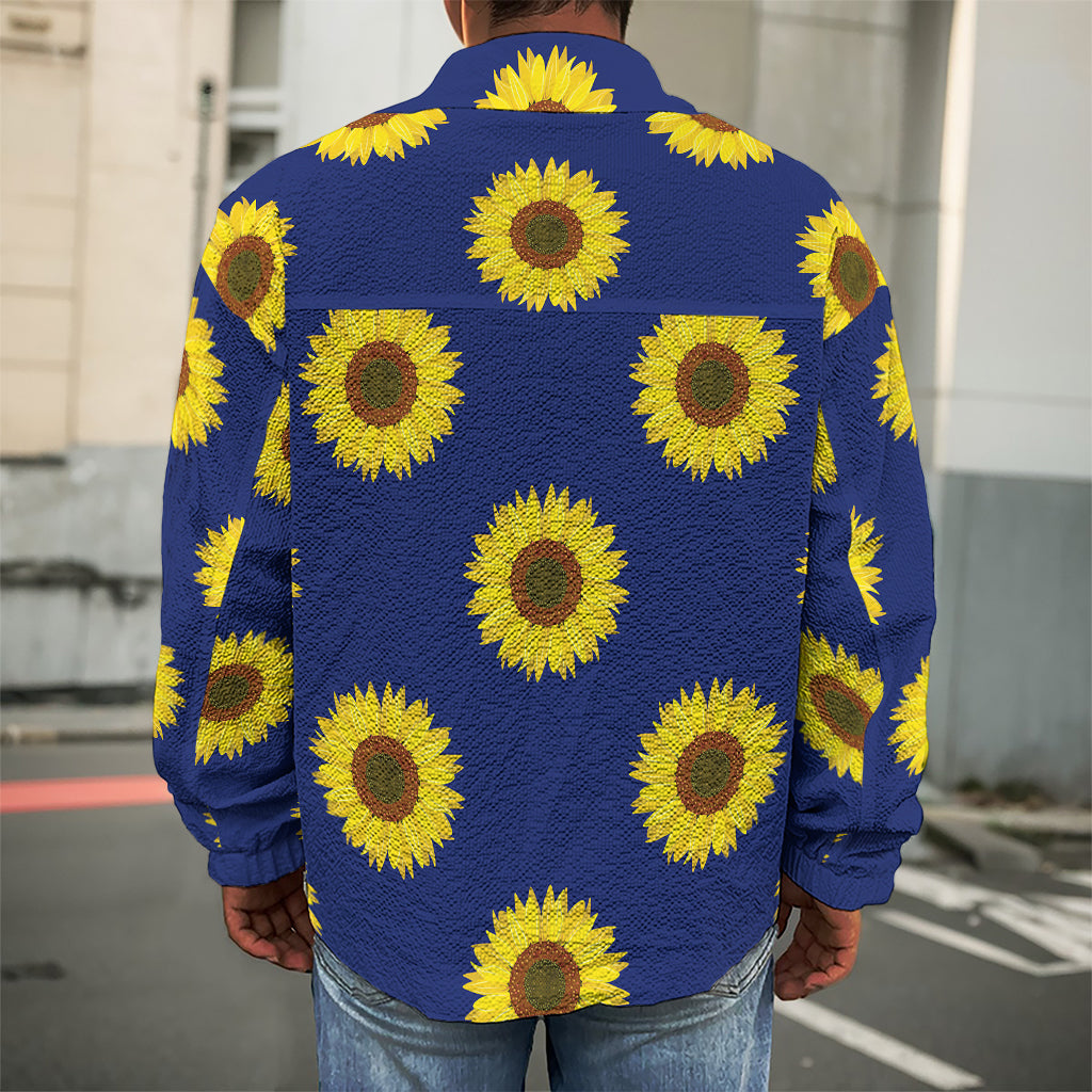 Navy Sunflower Pattern Print Men's Shirt Jacket