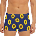 Navy Sunflower Pattern Print Men's Short Boxer Briefs