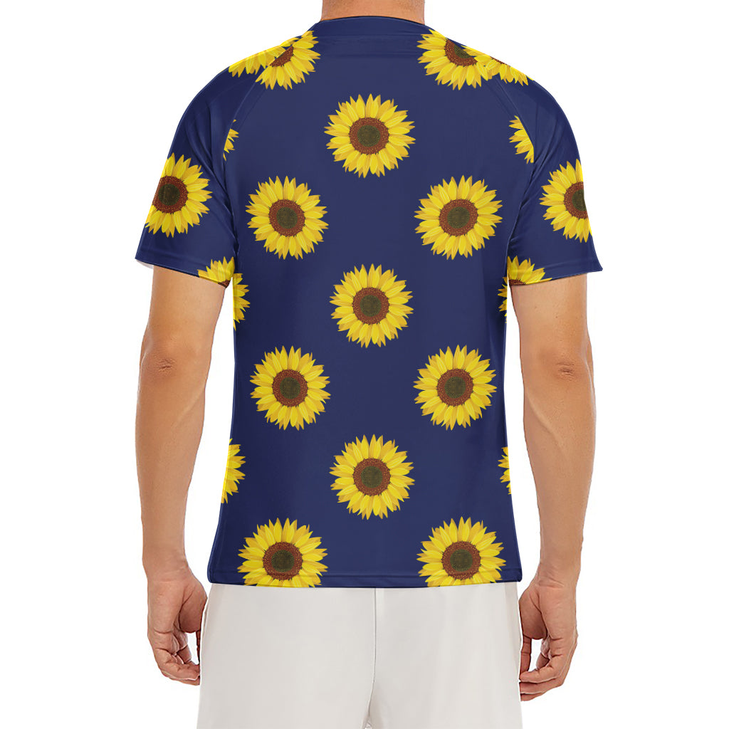 Navy Sunflower Pattern Print Men's Short Sleeve Rash Guard