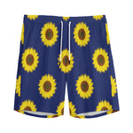 Navy Sunflower Pattern Print Men's Sports Shorts