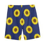 Navy Sunflower Pattern Print Men's Sports Shorts