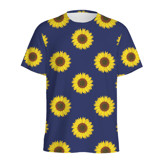 Navy Sunflower Pattern Print Men's Sports T-Shirt
