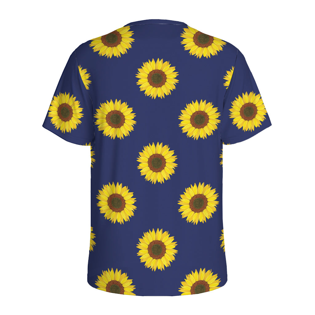 Navy Sunflower Pattern Print Men's Sports T-Shirt