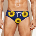 Navy Sunflower Pattern Print Men's Swim Briefs