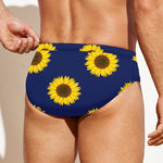 Navy Sunflower Pattern Print Men's Swim Briefs