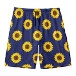 Navy Sunflower Pattern Print Men's Swim Trunks