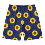 Navy Sunflower Pattern Print Men's Swim Trunks