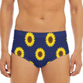 Navy Sunflower Pattern Print Men's Triangle Swim Briefs