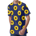 Navy Sunflower Pattern Print Men's Velvet T-Shirt