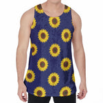 Navy Sunflower Pattern Print Men's Velvet Tank Top