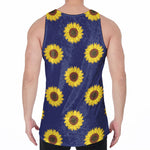 Navy Sunflower Pattern Print Men's Velvet Tank Top