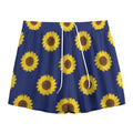 Navy Sunflower Pattern Print Mesh Shorts