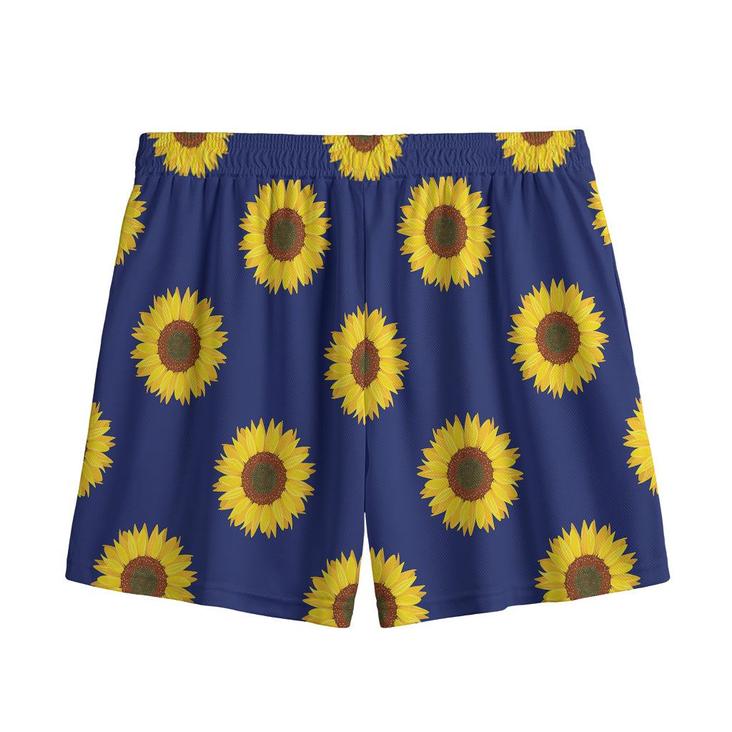 Navy Sunflower Pattern Print Mesh Shorts