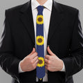 Navy Sunflower Pattern Print Necktie
