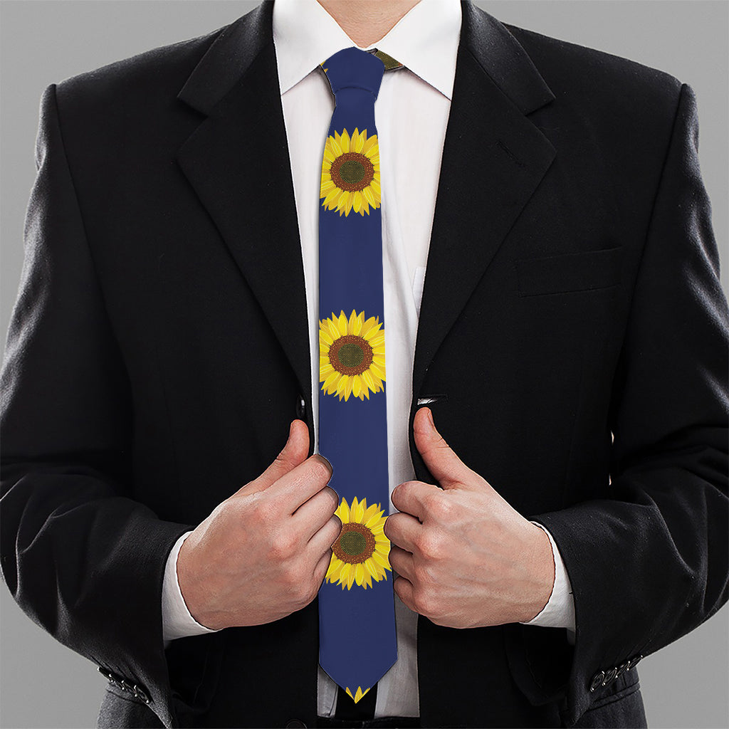 Navy Sunflower Pattern Print Necktie