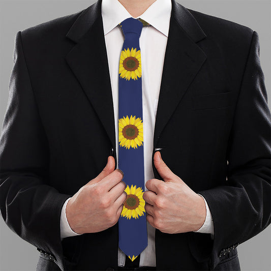 Navy Sunflower Pattern Print Necktie