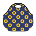 Navy Sunflower Pattern Print Neoprene Lunch Bag