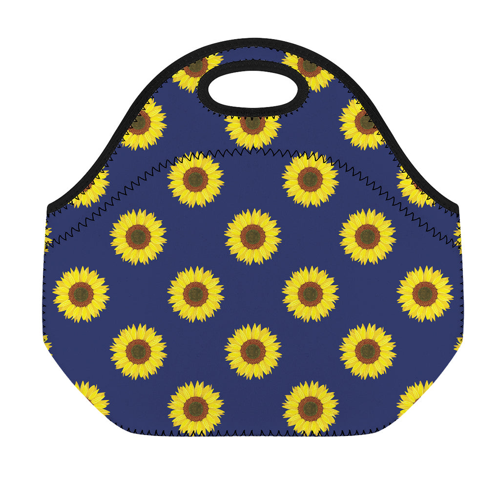 Navy Sunflower Pattern Print Neoprene Lunch Bag