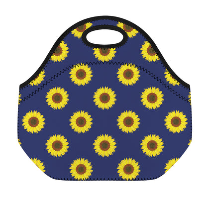 Navy Sunflower Pattern Print Neoprene Lunch Bag