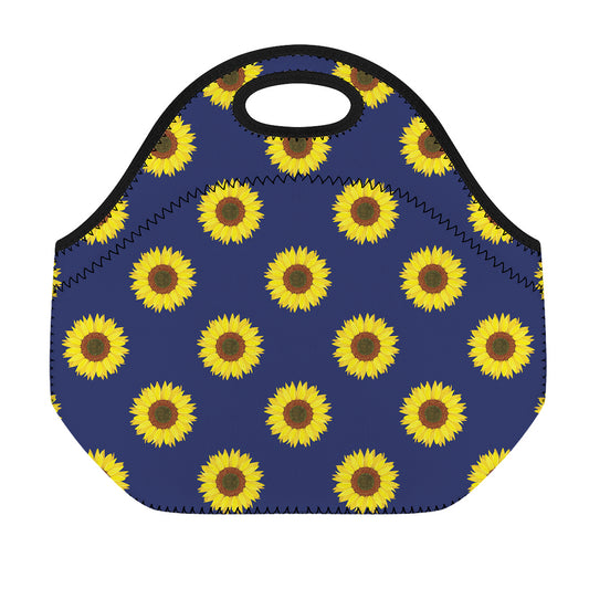 Navy Sunflower Pattern Print Neoprene Lunch Bag