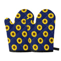 Navy Sunflower Pattern Print Oven Mitts