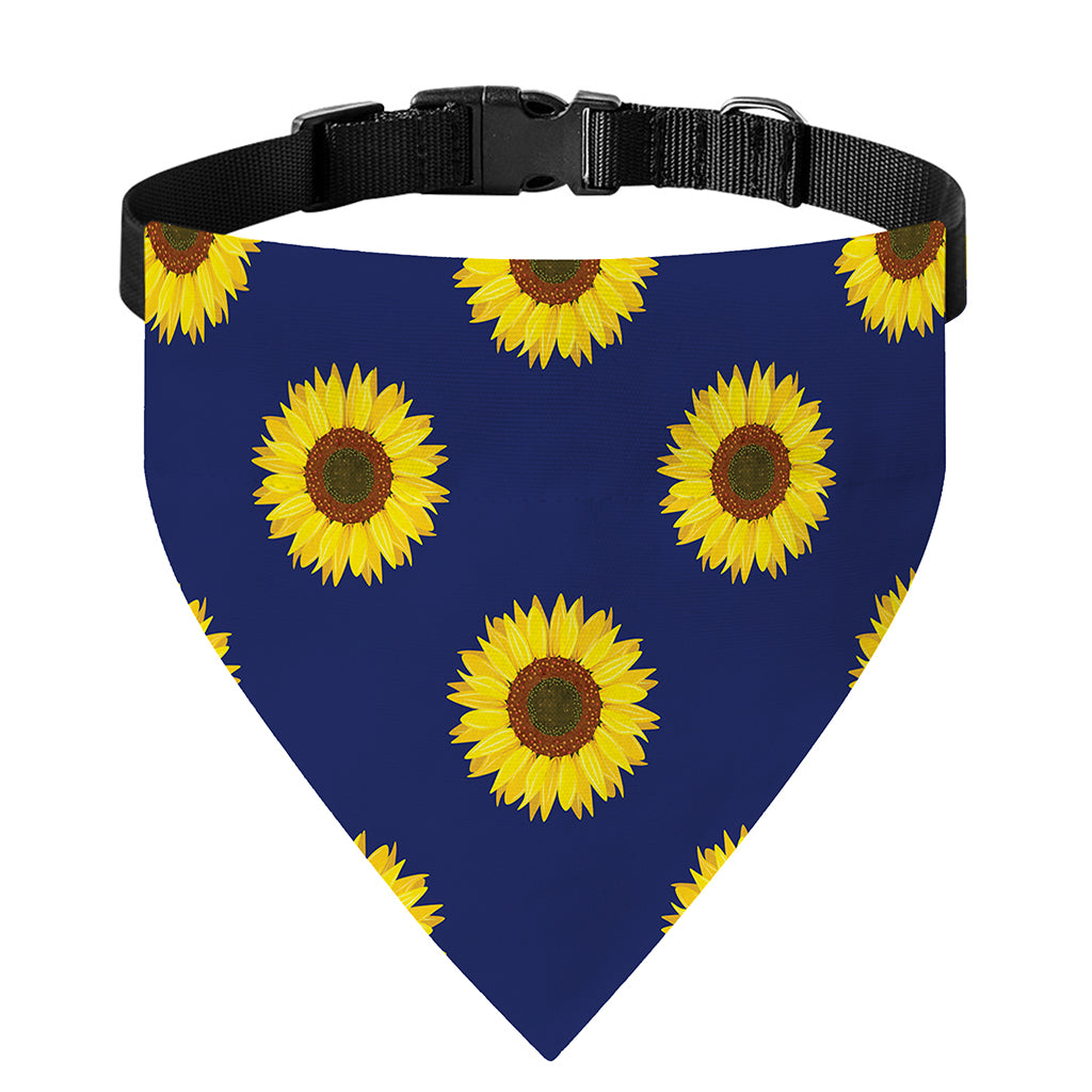 Navy Sunflower Pattern Print Over The Collar Dog Bandana