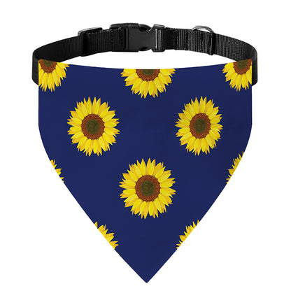 Navy Sunflower Pattern Print Over The Collar Dog Bandana