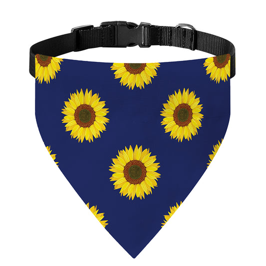 Navy Sunflower Pattern Print Over The Collar Dog Bandana
