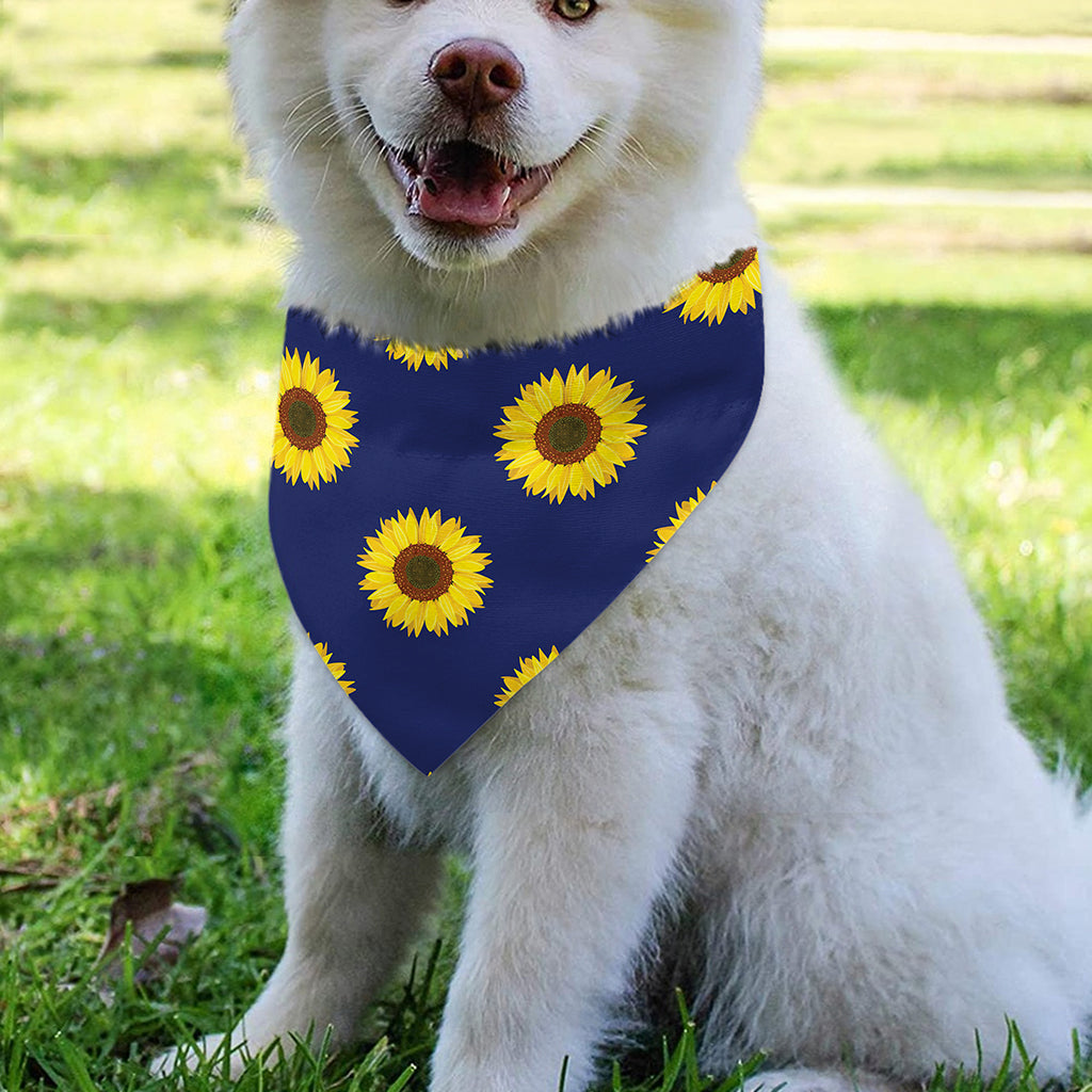 Navy Sunflower Pattern Print Over The Collar Dog Bandana