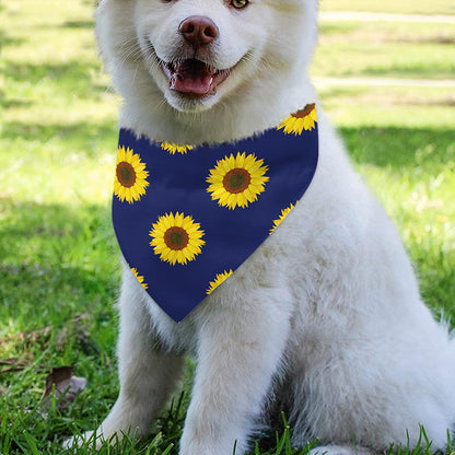 Navy Sunflower Pattern Print Over The Collar Dog Bandana