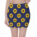 Navy Sunflower Pattern Print Pencil Mini Skirt