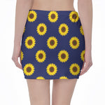 Navy Sunflower Pattern Print Pencil Mini Skirt