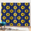 Navy Sunflower Pattern Print Pencil Pleat Curtains