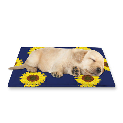 Navy Sunflower Pattern Print Pet Cooling Mat Cover